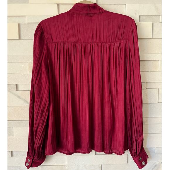 BY ANTHROPOLOGIE Relaxed Shimmer Popover Blouse Top Burgundy S Office Siren - Picture 3 of 7